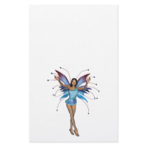 Brunette 3D Pixie - Purple & Blue Personalized Stationery
