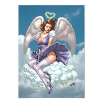 brunette,angel,angels,wings,halo,heart,purple,dress,cloud,al rio,art,comics, Invitation med brugerdefineret grafisk design