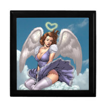 Brunette Angel Pinup with Heart Halo by Al Rio Jewelry Box