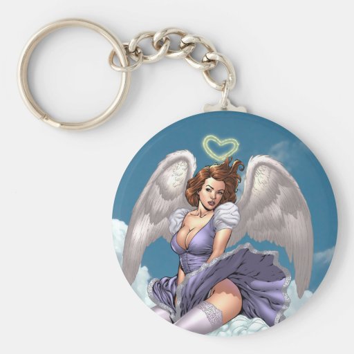 Brunette Angel Pinup with Heart Halo by Al Rio Keychains