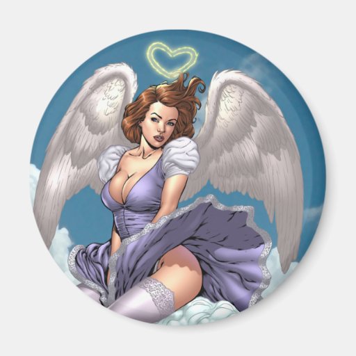 Brunette Angel Pinup with Heart Halo by Al Rio Refrigerator Magnet