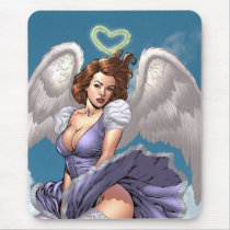 brunette,angel,angels,wings,halo,heart,purple,dress,cloud,al rio,art,comics, Musemåtte med brugerdefineret grafisk design