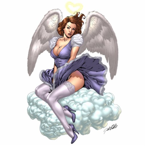 Brunette Angel Pinup with Heart Halo by Al Rio Photo Cut Outs