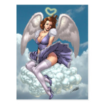 brunette,angel,angels,wings,halo,heart,purple,dress,cloud,al rio,art,comics, Postcard with custom graphic design