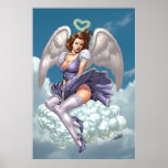 Brunette Angel Pinup with Heart Halo by Al Rio Print