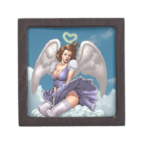 Brunette Angel Pinup with Heart Halo by Al Rio Premium Gift Boxes