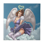 Brunette Angel Pinup with Heart Halo by Al Rio Ceramic Tiles