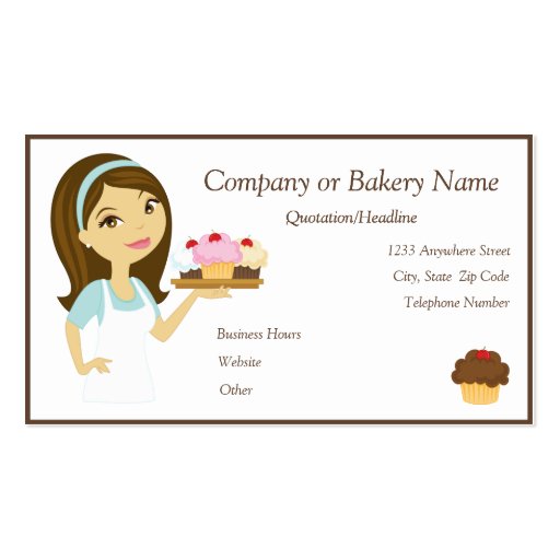 Brunette/Aqua Cupcake Baker/Bakery 4 Business Card