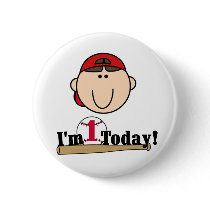 Brunette Boy Baseball 1st Birthday Tshirts Buttons