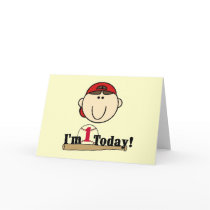 Brunette Boy Baseball 1st Birthday Tshirts Card