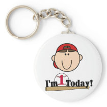 Brunette Boy Baseball 1st Birthday Tshirts Key Chains