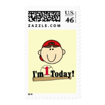 Brunette Boy Baseball 1st Birthday Tshirts Stamps