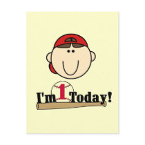 Brunette Boy Baseball 1st Birthday Tshirts Postcard
