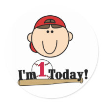 Brunette Boy Baseball 1st Birthday Tshirts Stickers