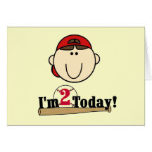 Brunette Boy Baseball 2nd Birthday Cards