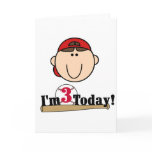 Brunette Boy Baseball 3rd Birthday Tshirts Card