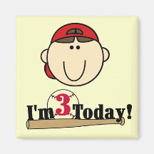 Brunette Boy Baseball 3rd Birthday Tshirts Magnets