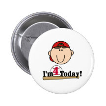 Brunette Boy Baseball 4th Birthday Buttons