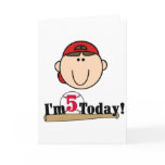 Brunette Boy Baseball 5th Birthday cards