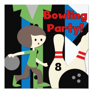 Brunette Boy Bowling Party Invitations 5.25" Square Invitation Card