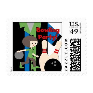 Brunette Boy Bowling Party Postage Stamps