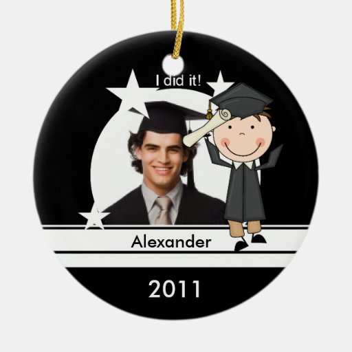 Brunette Boy Graduate Customized Photo Keepsake Christmas Ornaments