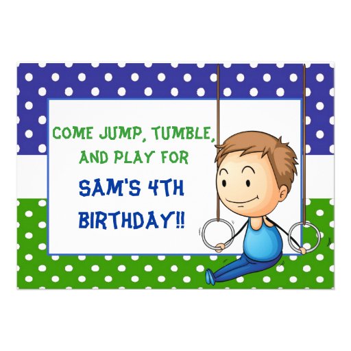 Brunette Boy Gymnastics Birthday Invitations