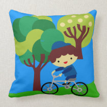 Brunette Boy on Bicycle Pillow pillows