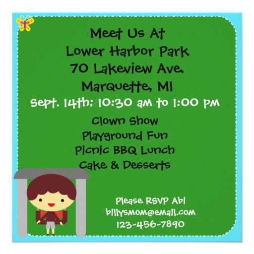 Brunette Boy Party in the Park Invite