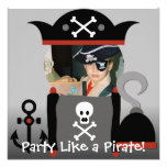 Brunette  Boy Party Like a Pirate Birthday Invites