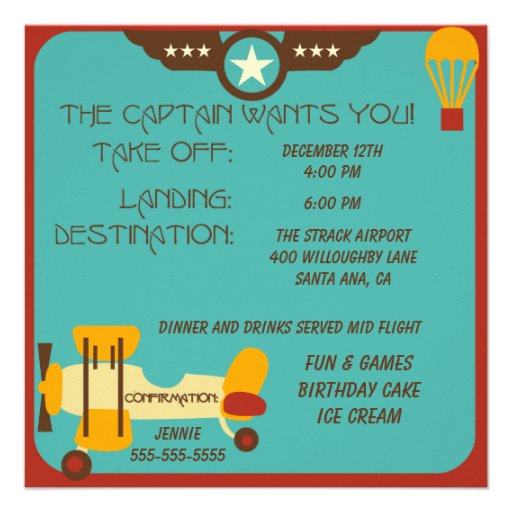 Brunette Boy Pilot Birthday Invitations