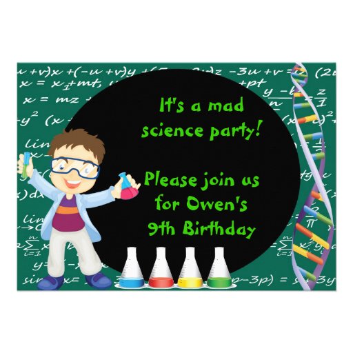 Brunette Boy Scientist Birthday Party Invitation