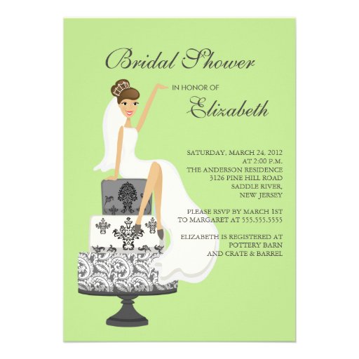 Brunette Bride Bridal Shower Invitation Green Gray