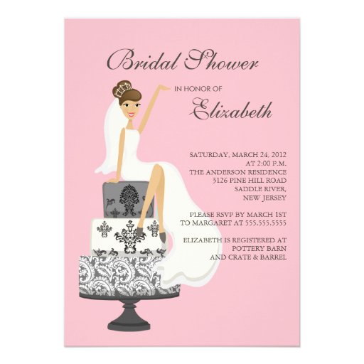 Brunette Bride Bridal Shower Invitation Pink Gray