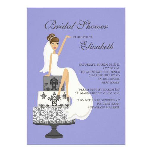 Brunette Bride Bridal Shower Invitation Purple