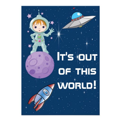 Brunette Girl Astronaut Birthday Invitation