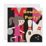 Brunette Girl Bowling Party Invitations