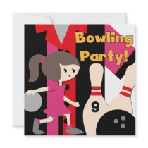 Brunette Girl Bowling Party Invitations