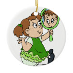 Brunette girl green dress christmas ornament