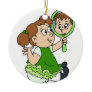 Brunette girl green dress christmas ornament