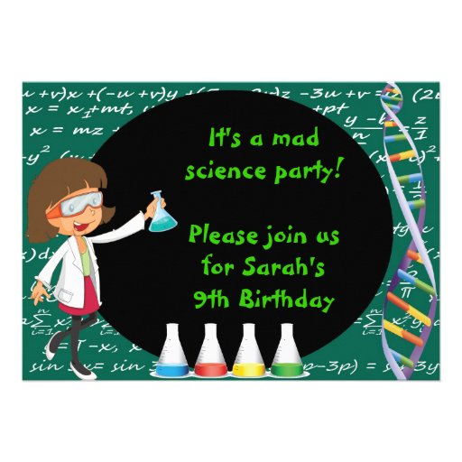 Brunette Girl Mad Scientist Party Invitation