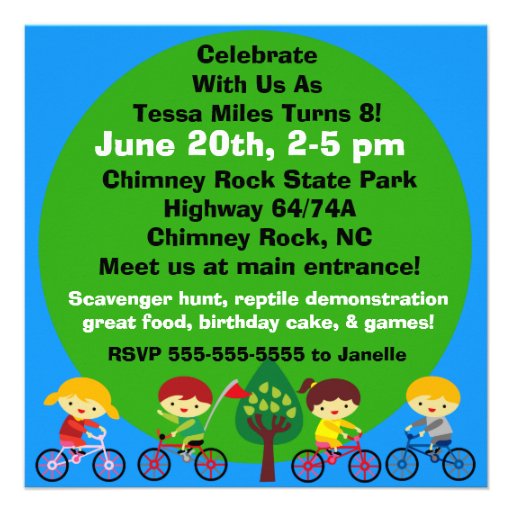 Brunette Girl on Bicycle Birthday Invitation