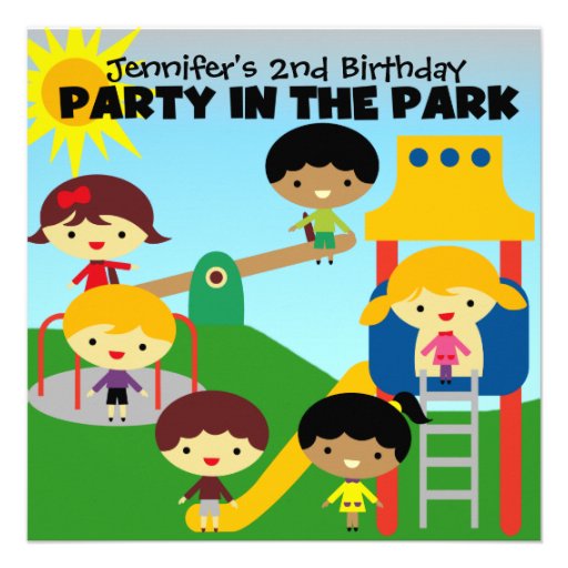 Brunette Girl Party in the Park Birthday Invite