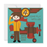 Brunette Girl Pilot Birthday Invitations