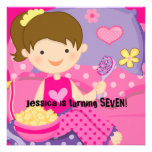 Brunette Girl Slumber Party Birthday Invitation