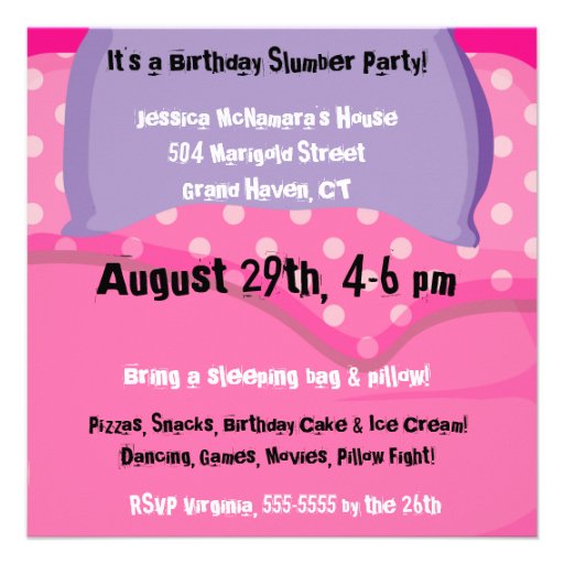 Brunette Girl Slumber Party Birthday Invitation