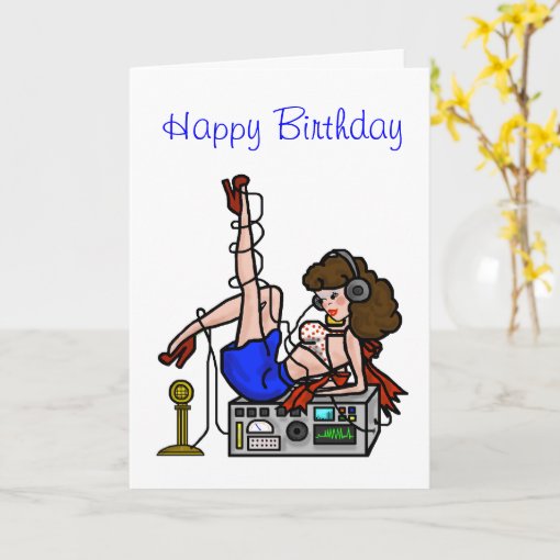 Brunette Ham Radio Pin Up Girl Birthday Card Zazzle