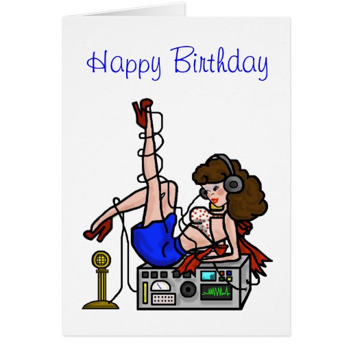 Brunette Ham Radio Pin Up Girl Birthday Card Zazzle 