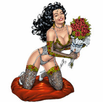 lingerie, roses, smiling, pinup, model, drawing, illustration, fishnet, al rio, bouquet, Photo Sculpture with custom graphic design