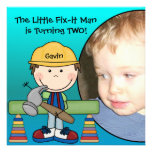 Brunette Little Fix-It Man Birthday Invitation